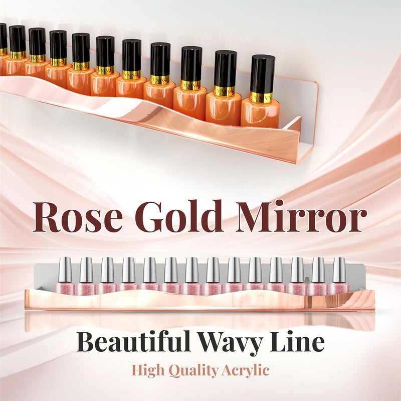 YMVV Wall-Mounted Nail Polish Organizer Rack - 15-Inch Rose Gold Mirror Finish Nail Polish Shelf, Makeup & Beauty Essentials Storage - Multi-Purpose Display Holder for Small Space, Vanity Bathroom, 6 Pack - Image 4